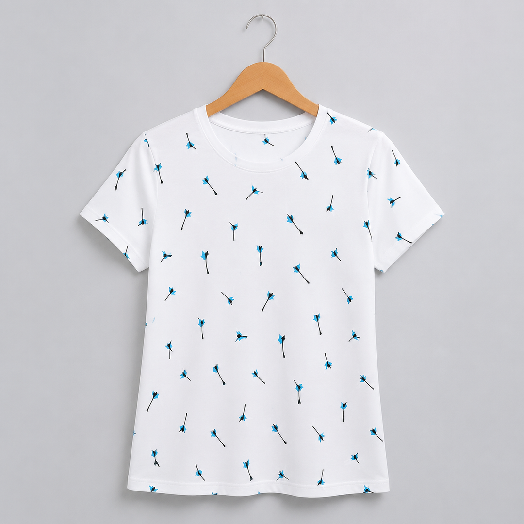 Comfort Lady All Over Printed Half Sleeve Cotton Round Neck T-Shirt