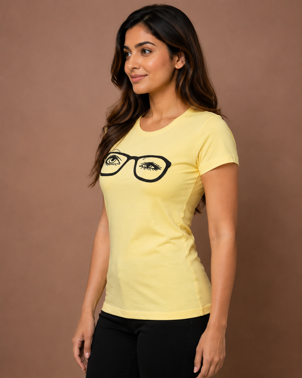 Comfort Lady Chest Print Half Sleeve Cotton Round Neck T-Shirt