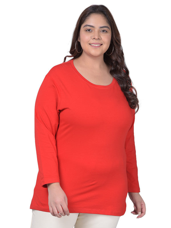 Comfort Lady Regular Fit Round Neck Plain Full Sleeve Plus Size T-Shirt