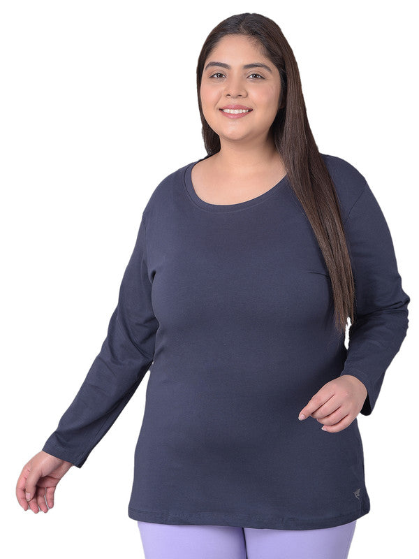 Comfort Lady Regular Fit Round Neck Plain Full Sleeve Plus Size T-Shirt
