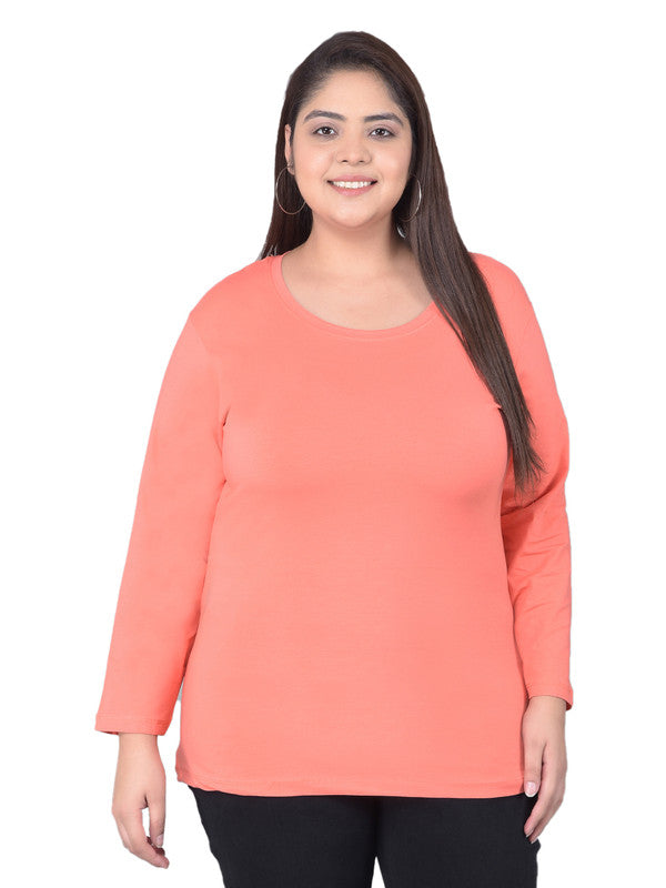 Comfort Lady Regular Fit Round Neck Plain Full Sleeve Plus Size T-Shirt