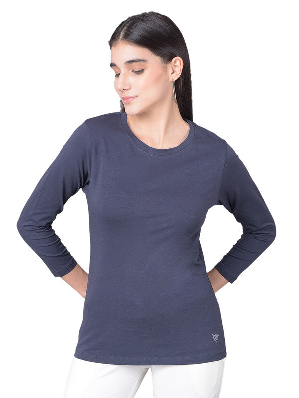 Comfort Lady Regular Fit Round Neck Plain Full Sleeve T-Shirt